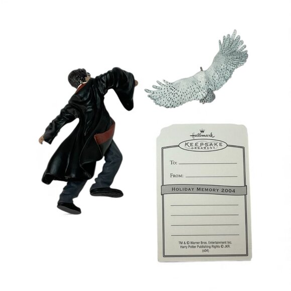 Harry Potter & Hedwig 2 Piece Resin Ornament w/ Paper Memory Card 2004 - Picture 3 of 5